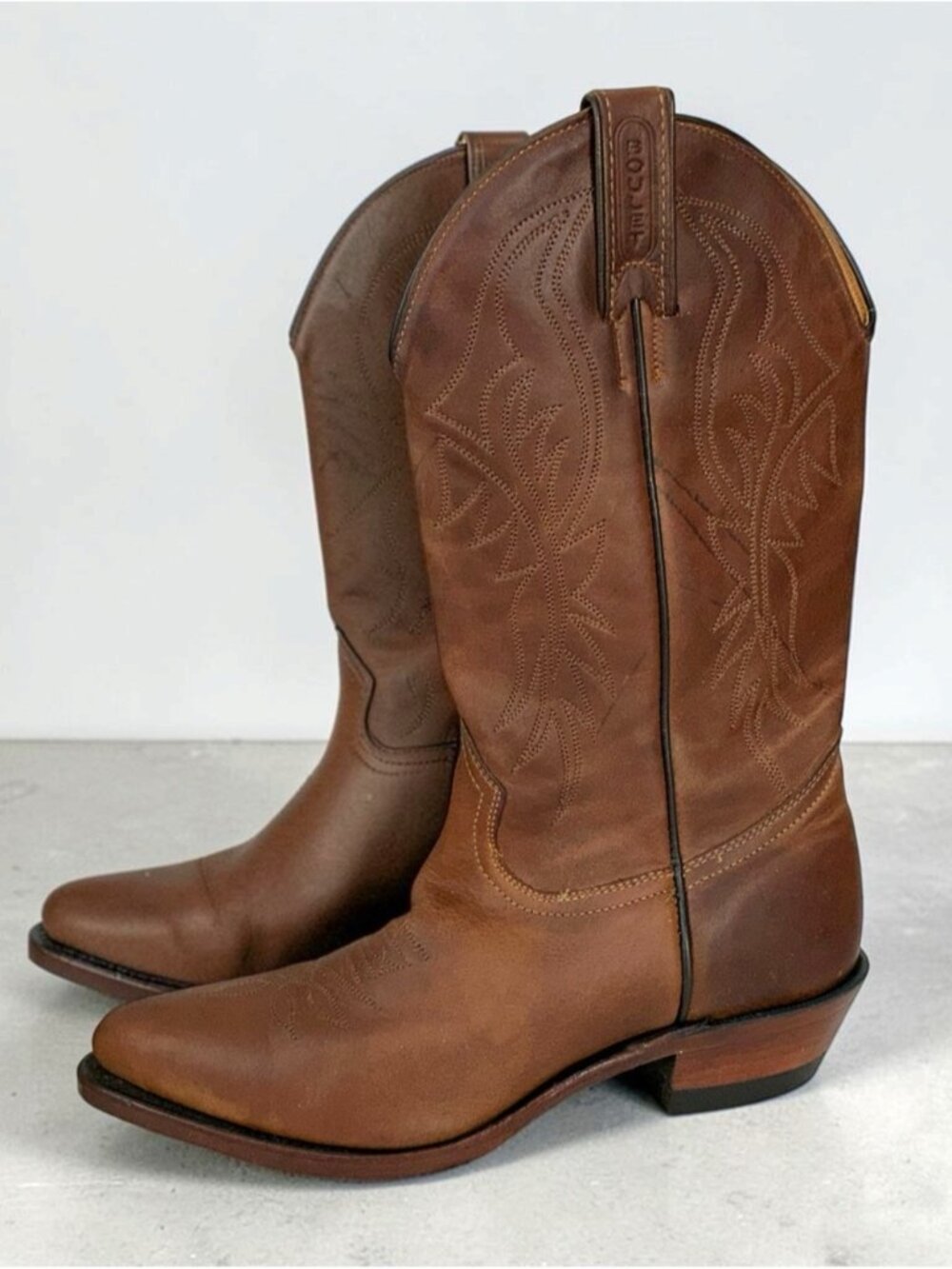 Boulet Western Cowboy Boot Leather Embroidered Mid calf Slip on Women Cowgirl 7